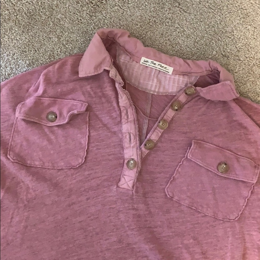 Free People Rugged Pink Collared Shirt